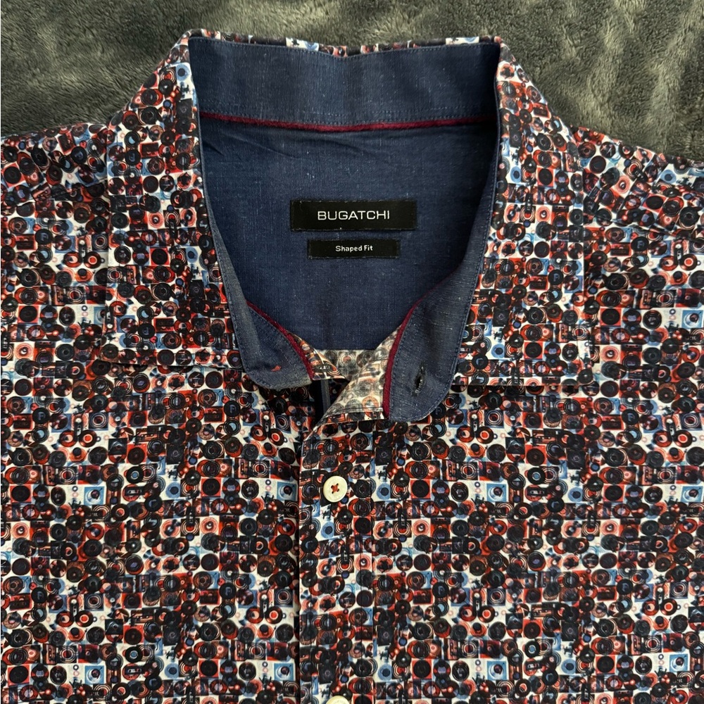 Bugatchi Men's Geometric Red and Blue Shirt